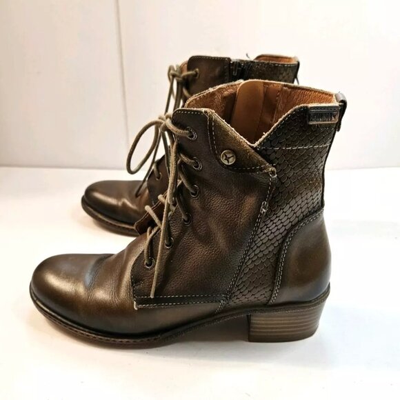 Pikolinos Zaragoza Moss Brown Leather Lace-Up Side Zip Ankle Boots EUR 39 US 8 - Picture 7 of 16